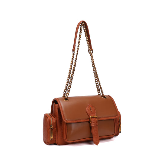 Bolsa Santa Lolla Marrom Alça Correntes Dourada