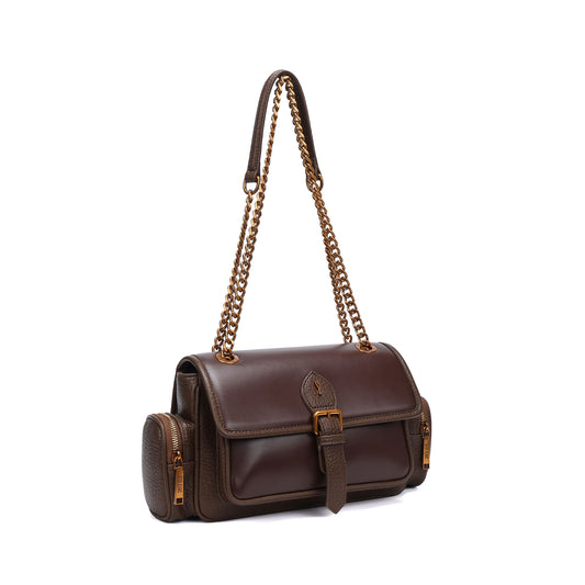 Bolsa Santa Lolla Marrom Escuro Alça Correntes Dourada