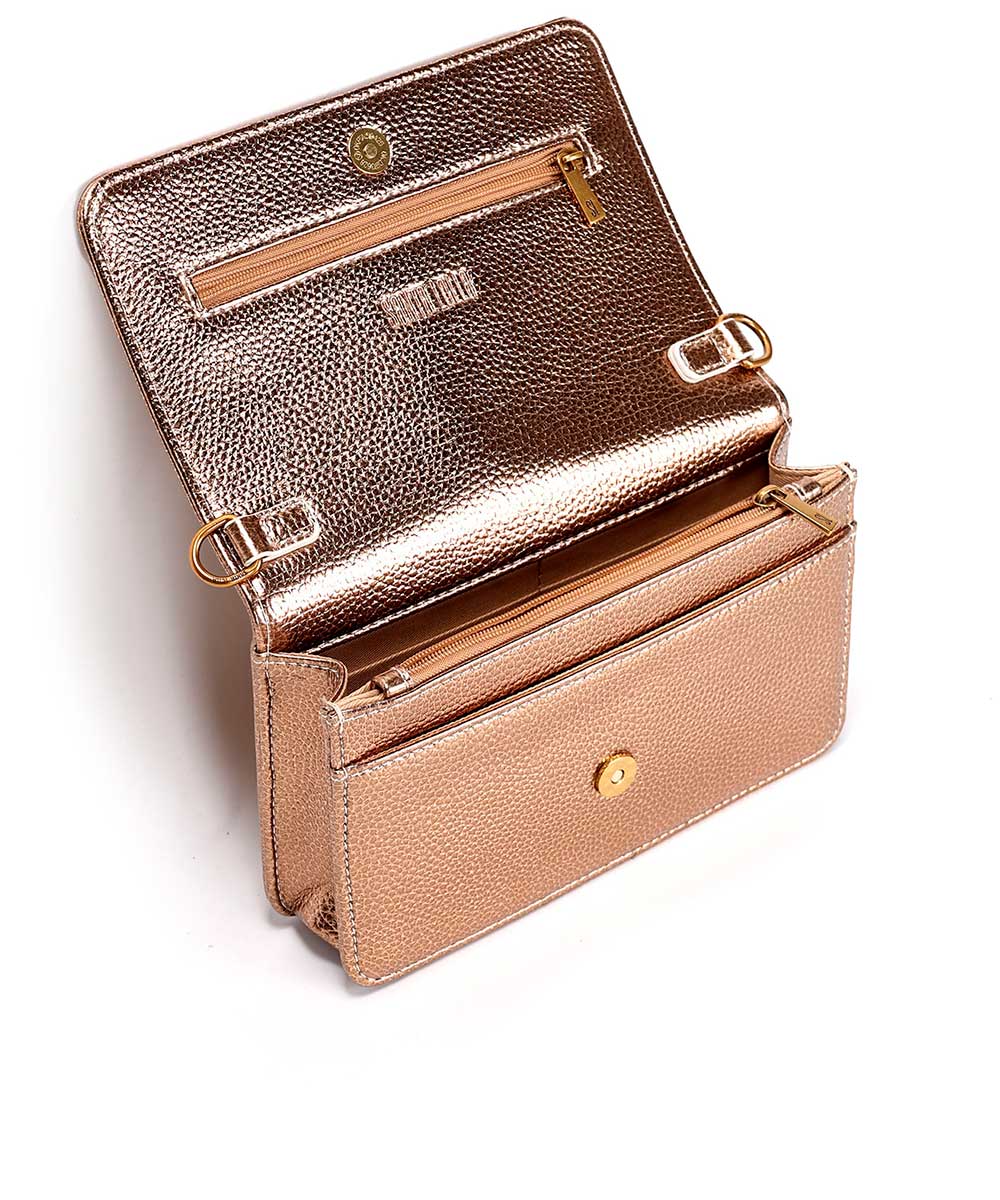 Bolsa Santa Lolla Pequena Cobre Metalizado Alça Corrente