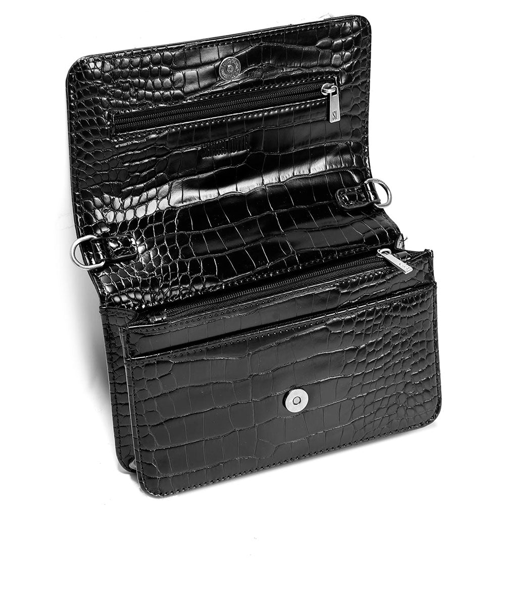 Bolsa Santa Lolla Pequena Tiracolo Preta Brilho Correntes