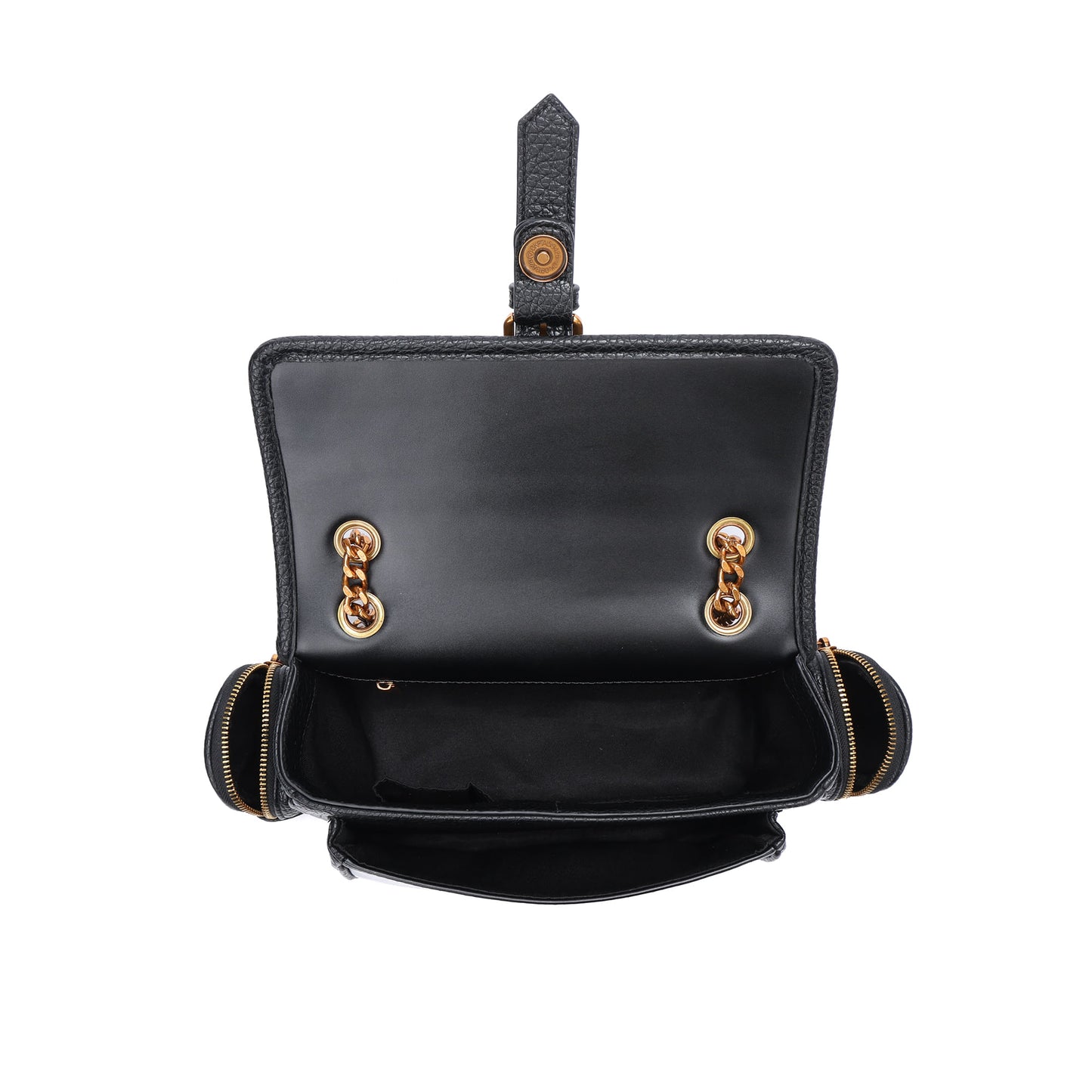 Bolsa Santa Lolla Preta Alça Correntes Dourada