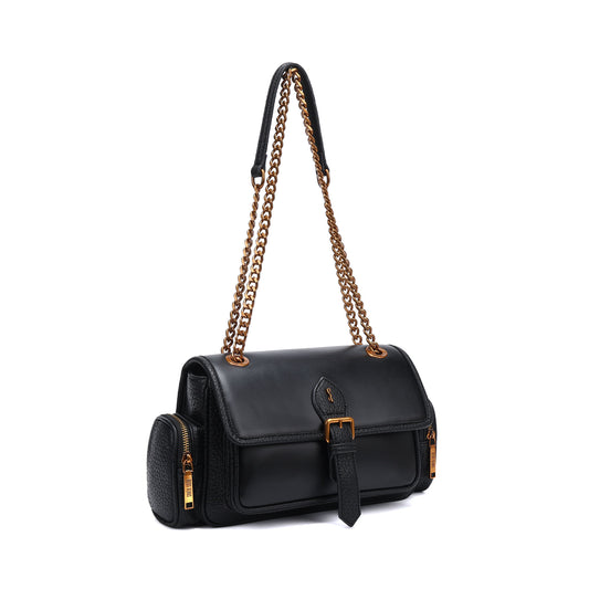 Bolsa Santa Lolla Preta Alça Correntes Dourada