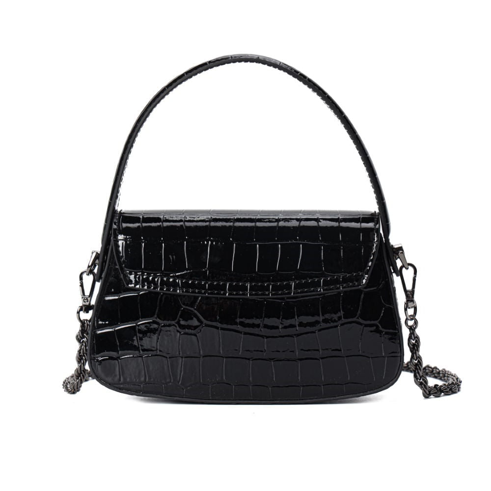 Bolsa Santa Lolla Preta Croco Duas Alças