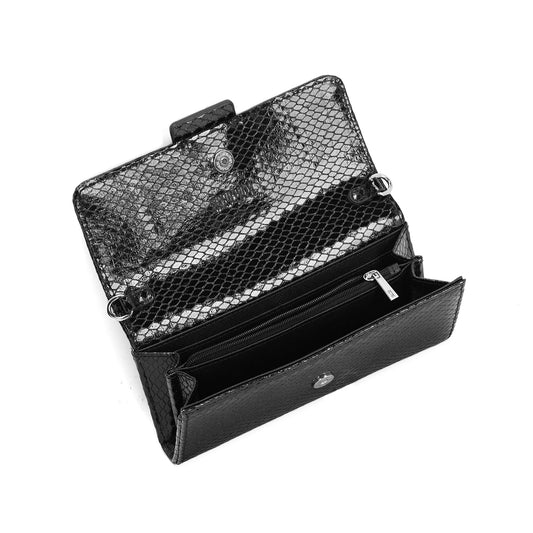 Bolsa Santa Lolla Preta Metalizada Pequena Alça De Ombro