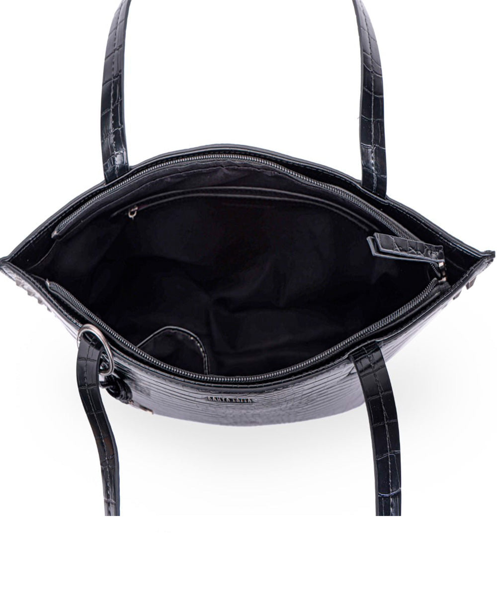 Bolsa Santa Lolla Shopper Brilho Preta Spikes Alça de Ombro