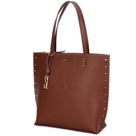 Bolsa Santa Lolla Shopper Marrom Tachas Alça De Ombro