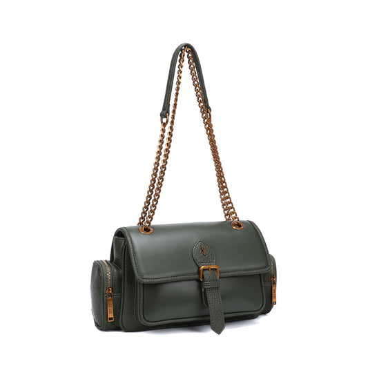 Bolsa Santa Lolla Verde Alça Correntes Dourada