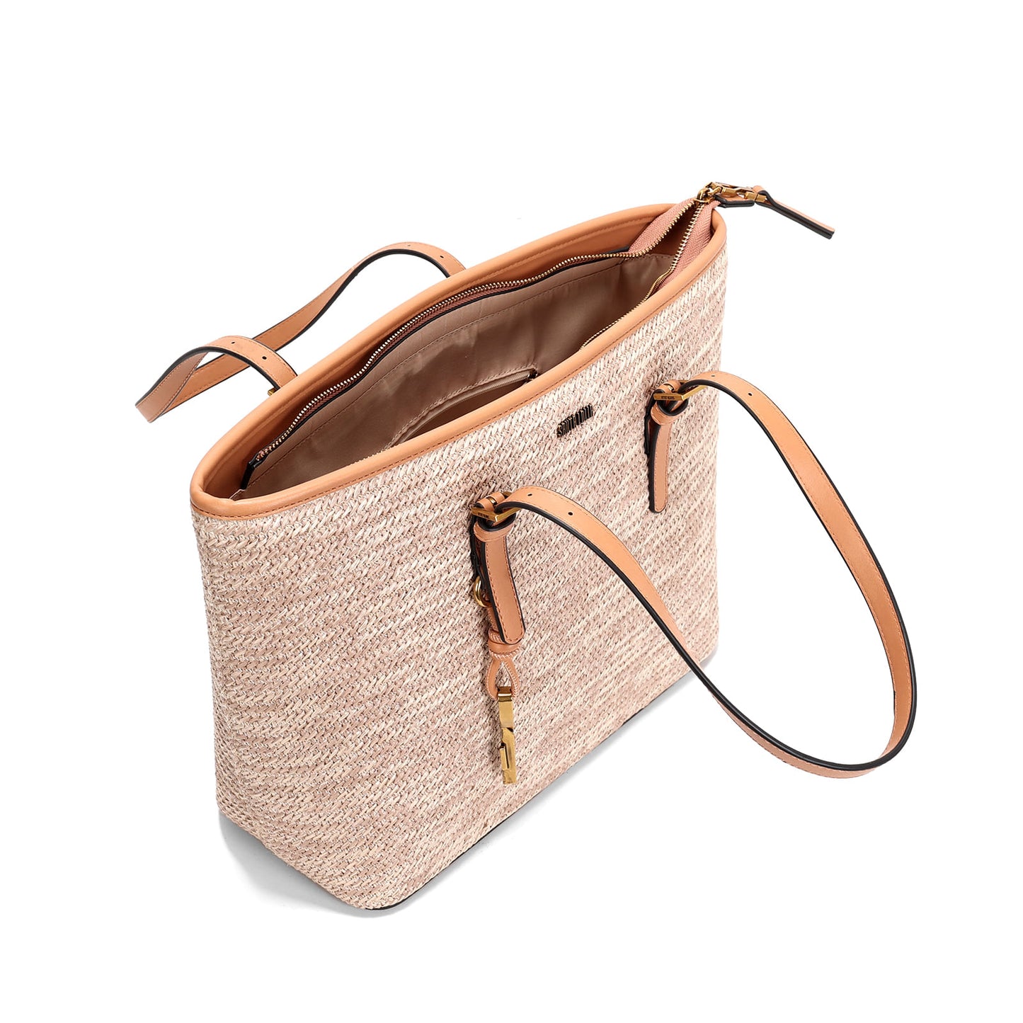 Bolsa Shopper Santa Lolla Palha Tramado Bege Alça Fivela