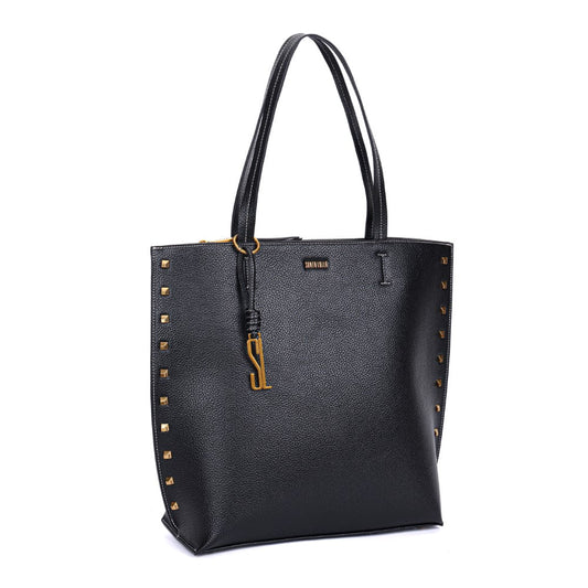 Bolsa Shopper Santa Lolla Preta Tachas Alça De Ombro