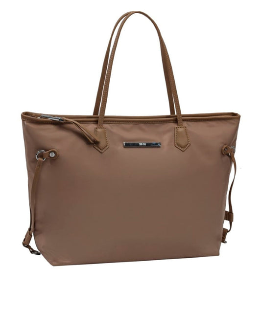Bolsa Shopper Santa Lolla Taupe Nylon Alça Ombro