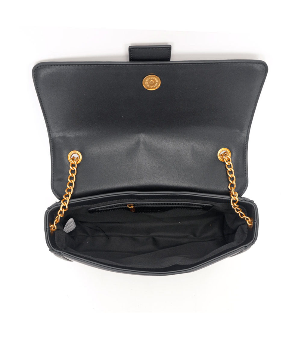 Bolsa Tiracolo Santa Lolla Preta Alça Corrente Dourada