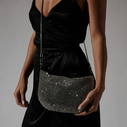 Bolsa Tiracolo Santa Lolla Preta Malha Cristal Shiny