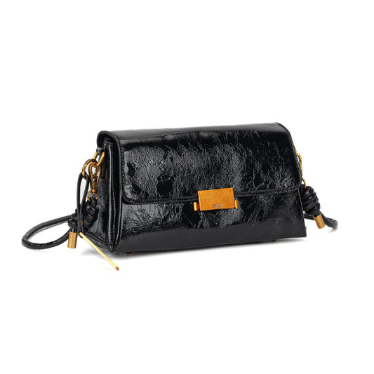 Bolsa Tiracolo Santa Lolla Preta Metalizada Crinckle