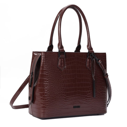 Bolsa Tote Marrom Croco Santa Lolla Duas Alças
