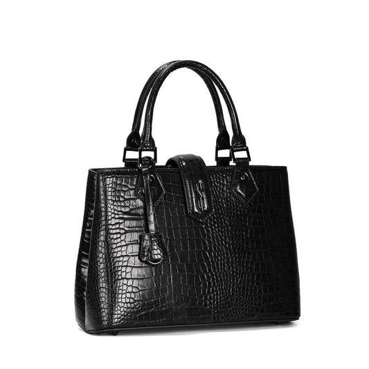Bolsa Tote Preta Croco Santa Lolla Duas Alças