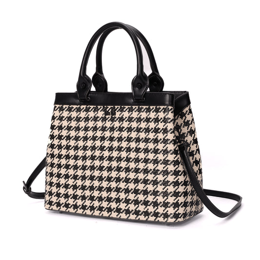 Bolsa Tote Preta E Branca Tramada Santa Lolla Duas Alças