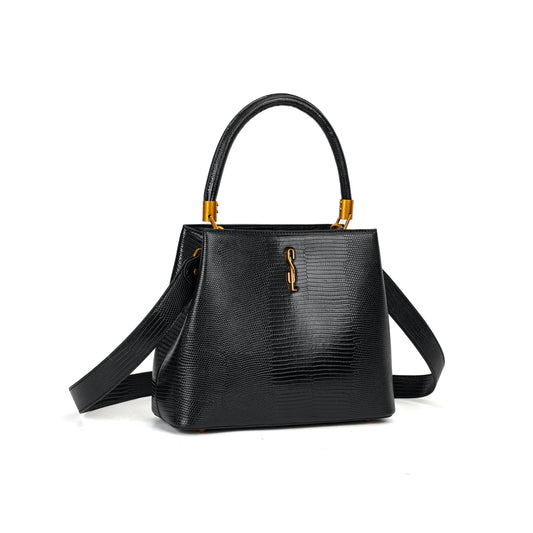 Bolsa Tote Preta Lizard Santa Lolla Duas Alças