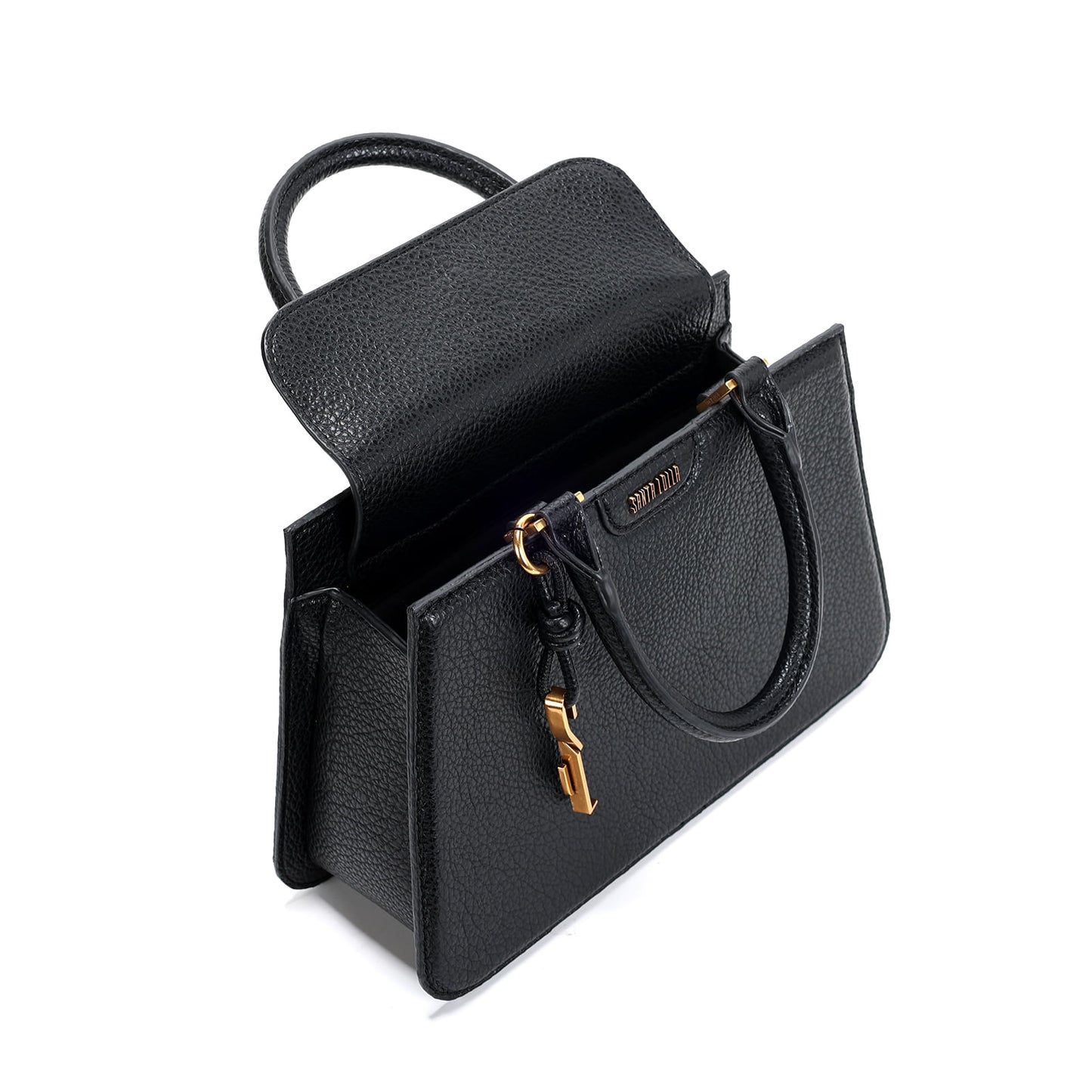 Bolsa Tote Santa Lolla Preta Texturizada Pespontos