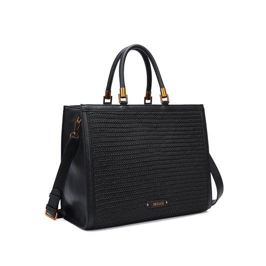 Bolsa Tote Santa Lolla Preta Tramada Duas Alças