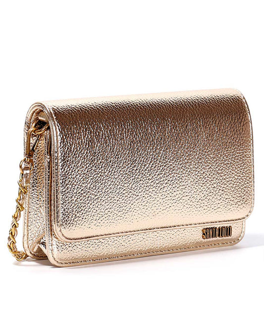 Bolsa Transversal Santa Lolla Dourada Metalizada Correntes