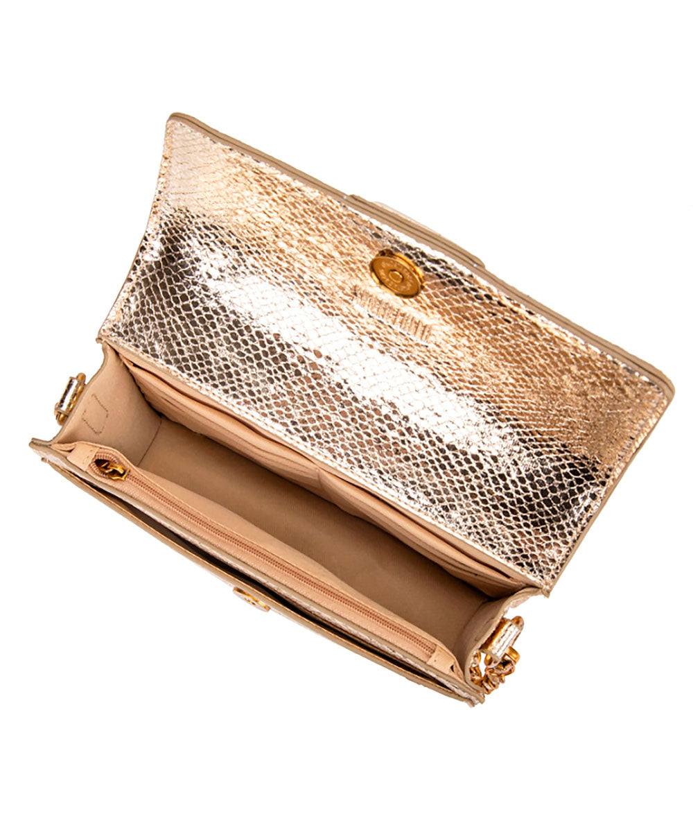 Bolsa Transversal Santa Lolla Dourada Metalizada Correntes