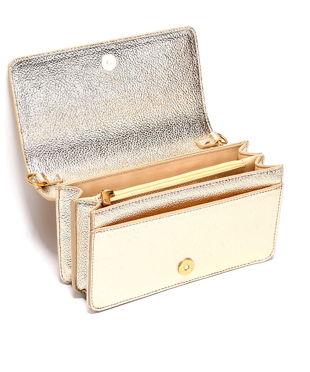 Bolsa Transversal Santa Lolla Dourada Metalizada Correntes