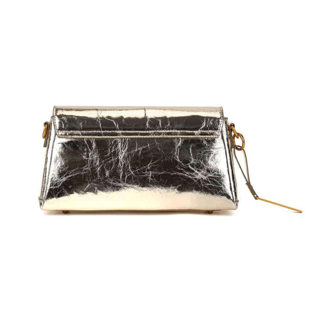 Bolsa Transversal Santa Lolla Dourada Metalizada Crinckle