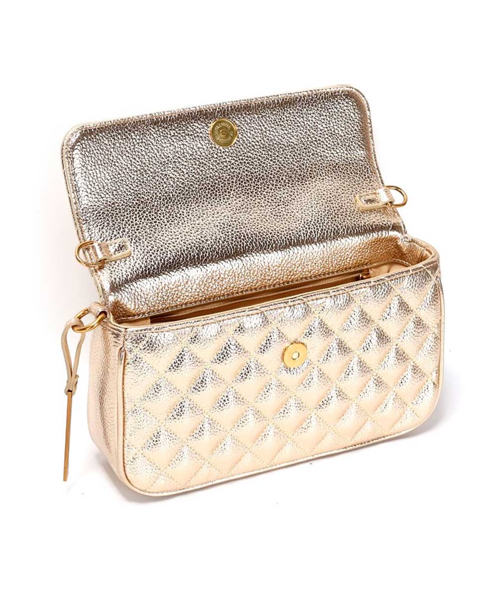 Bolsa Transversal Santa Lolla Dourada Metalizada
