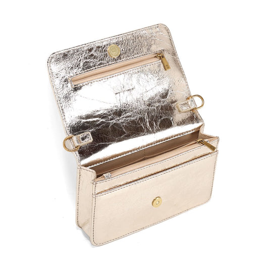 Bolsa Transversal Santa Lolla Dourada Metalizada