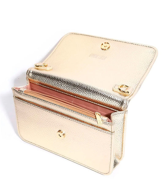 Bolsa Transversal Santa Lolla Dourada Metalizada