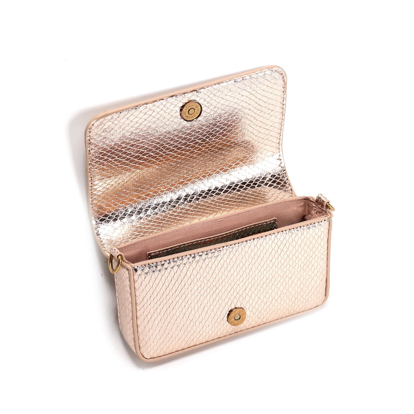 Bolsa Transversal Santa Lolla Dourada Metalizado Duas Alças