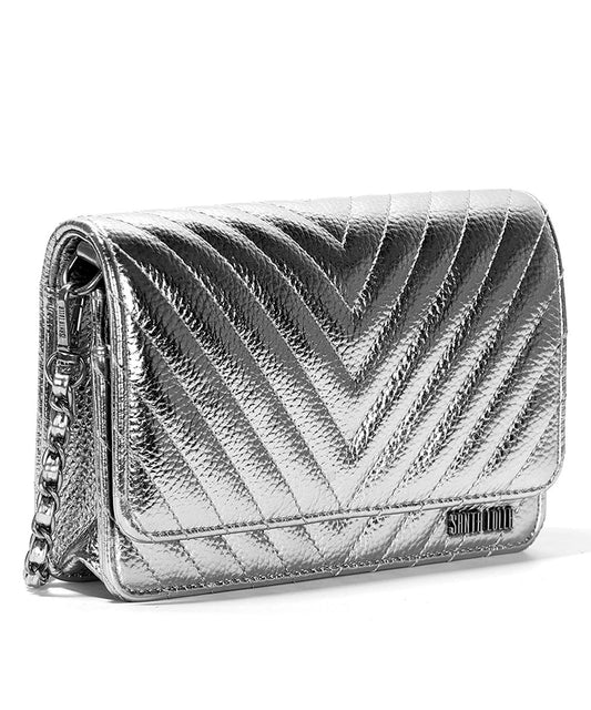 Bolsa Transversal Santa Lolla Prata Metalizada Correntes
