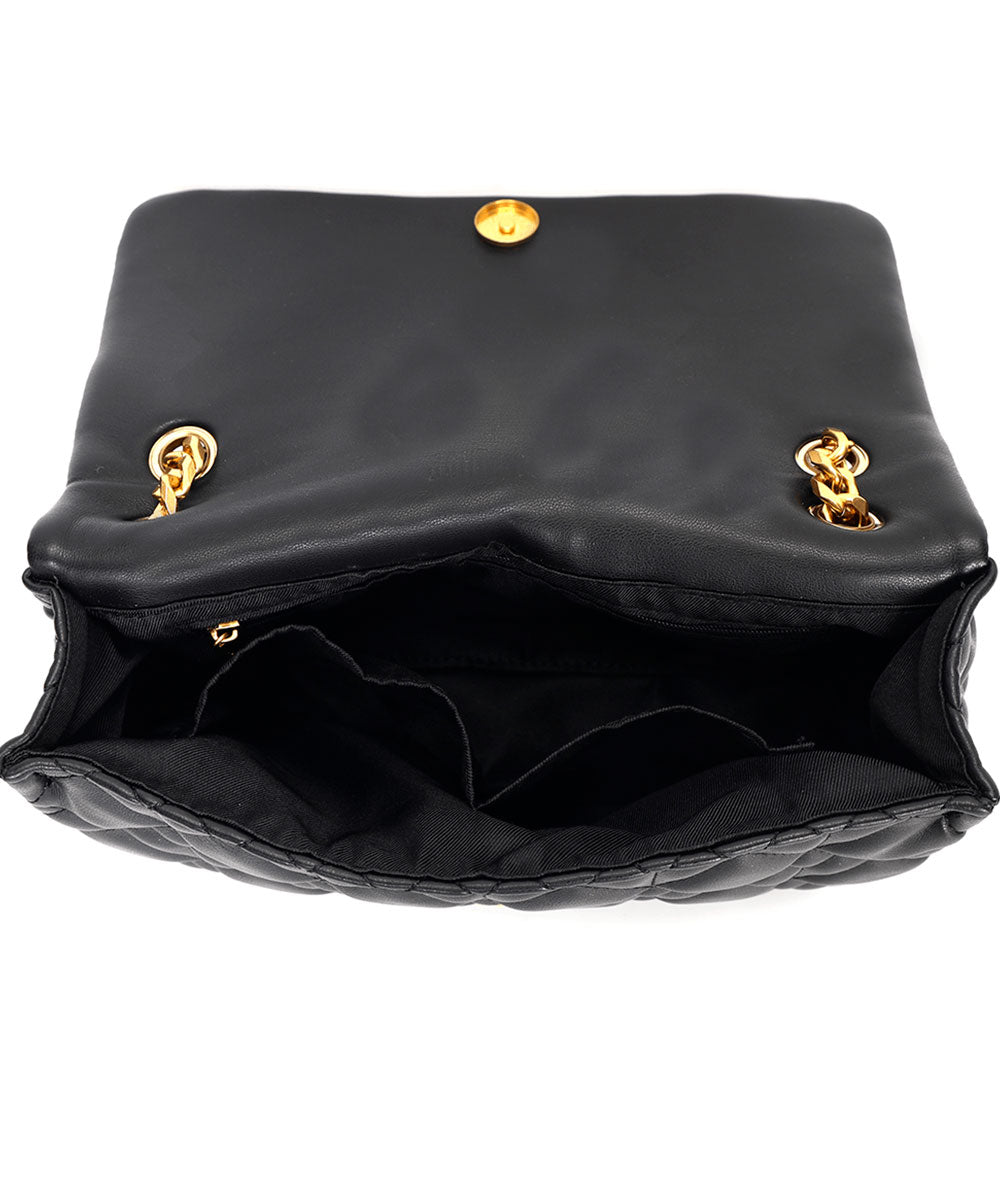 Bolsa Transversal Santa Lolla Preta Correntes Matelassê