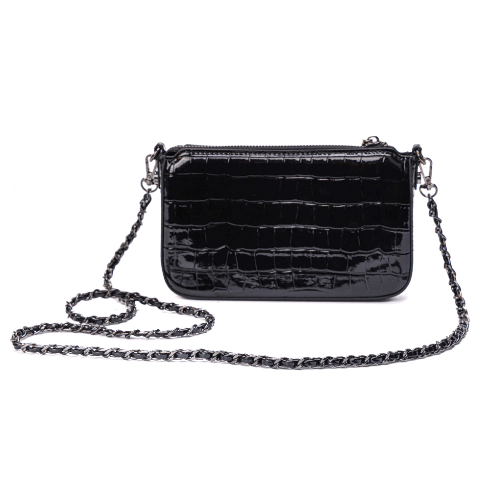 Bolsa Transversal Santa Lolla Preta Croco Alça Correntes