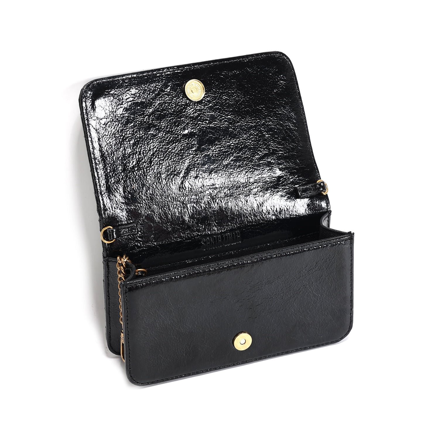 Bolsa Transversal Santa Lolla Preta Metalizada Crinckle