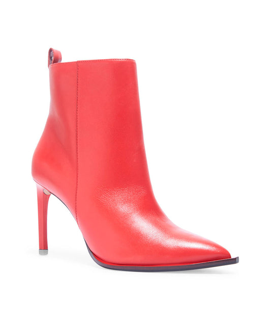 Bota Santa Lolla Cano Curto Vermelha Couro Salto Fino