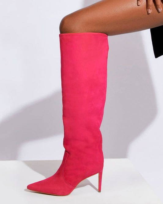 Bota Santa Lolla Pink Salto Alto Fino Couro