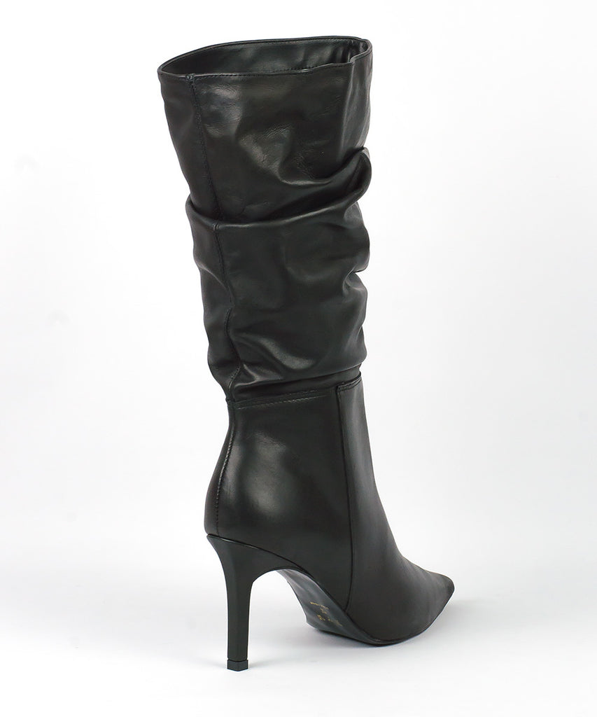 Bota Slouchy Lia Line Preto Salto Fino Cano Alto