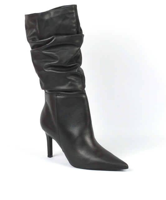Bota Slouchy Lia Line Preto Salto Fino Cano Alto