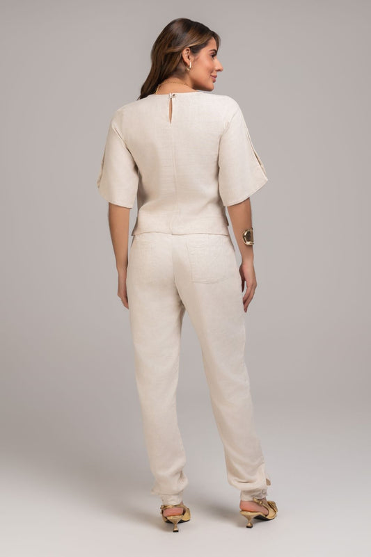 Calça Cenoura De Linho Natural Frysaide