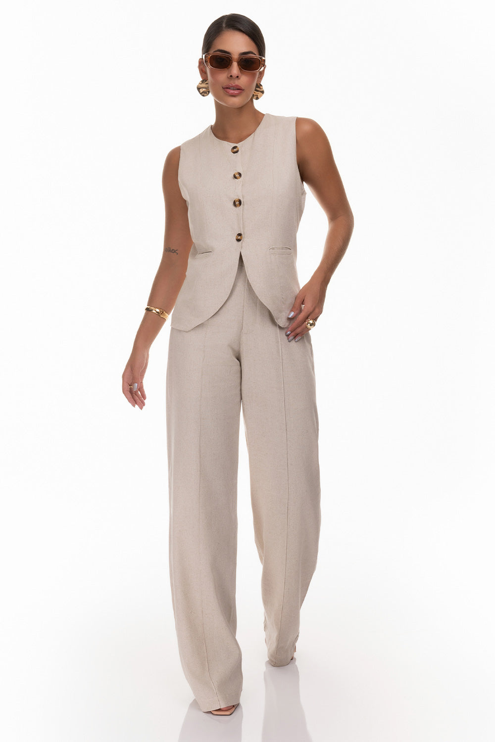 Calça Pantalona Linho Natural Frysaide