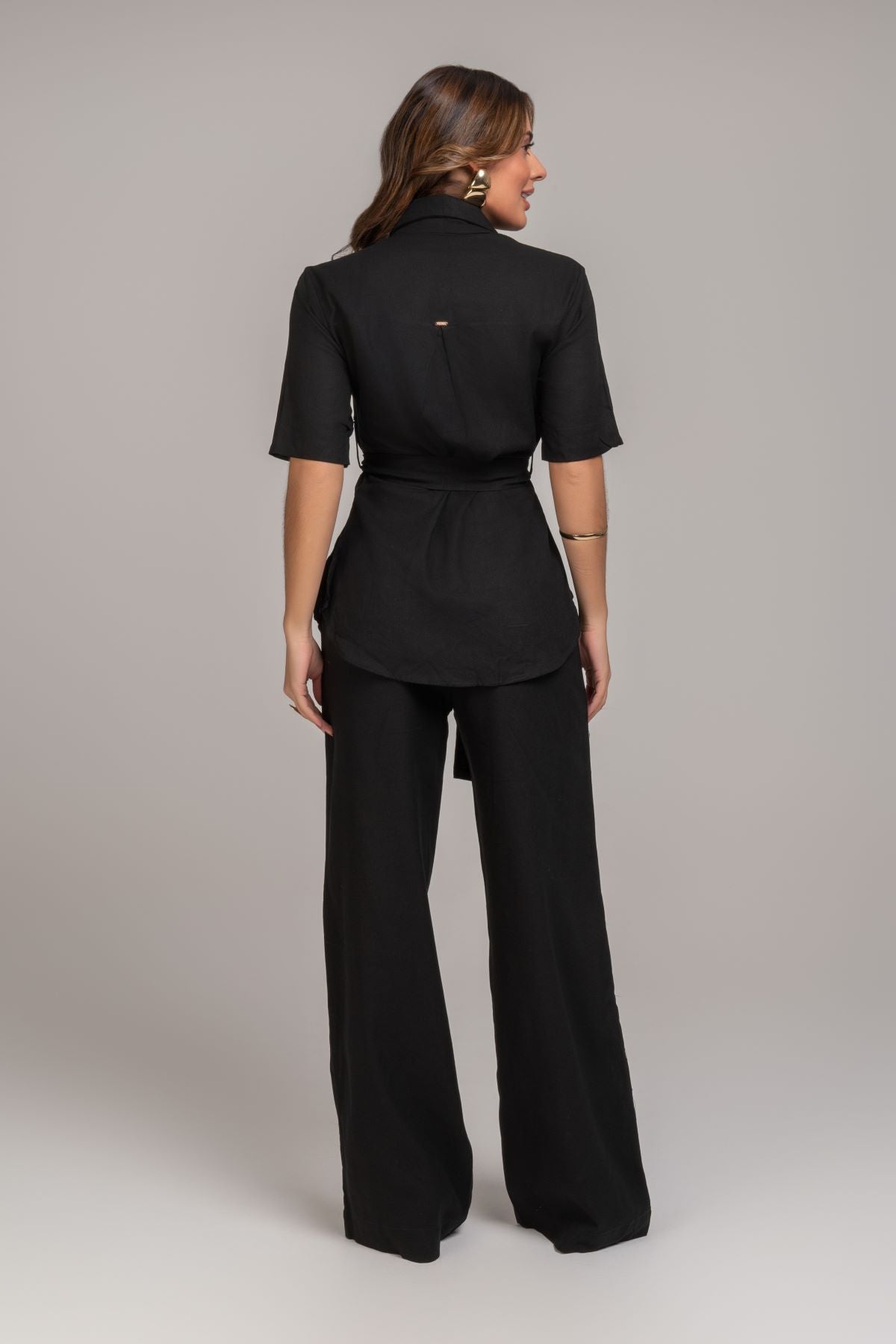 Calça Pantalona Linho Preta Frysaide