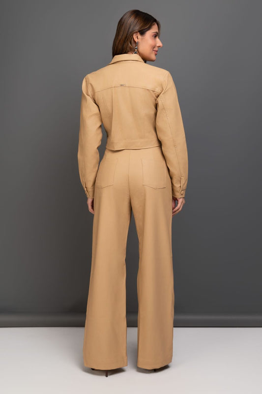 Calca Reta Carla De Couro Bege Frysaide