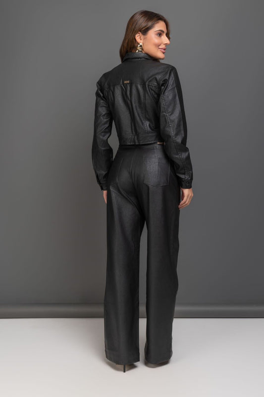 Calca Reta Carla De Couro Preto Frysaide