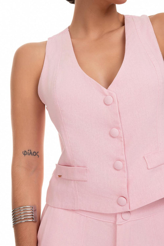 Calça Reta Linho Frysaide Rosa