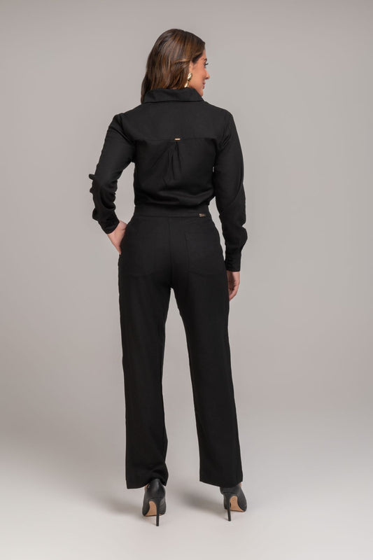 Calça Reta Linho Preta Frysaide