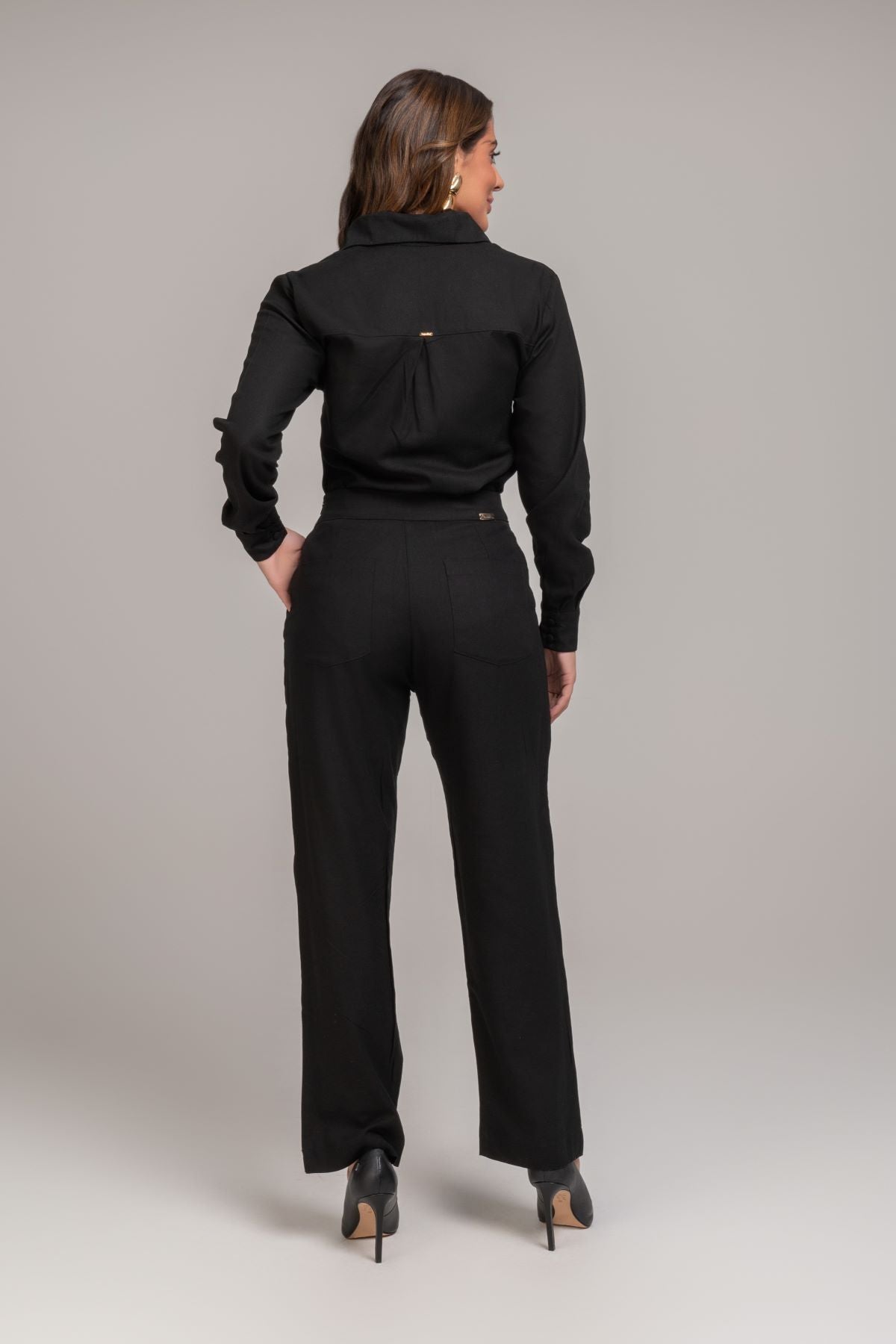 Calça Reta Linho Preta Frysaide