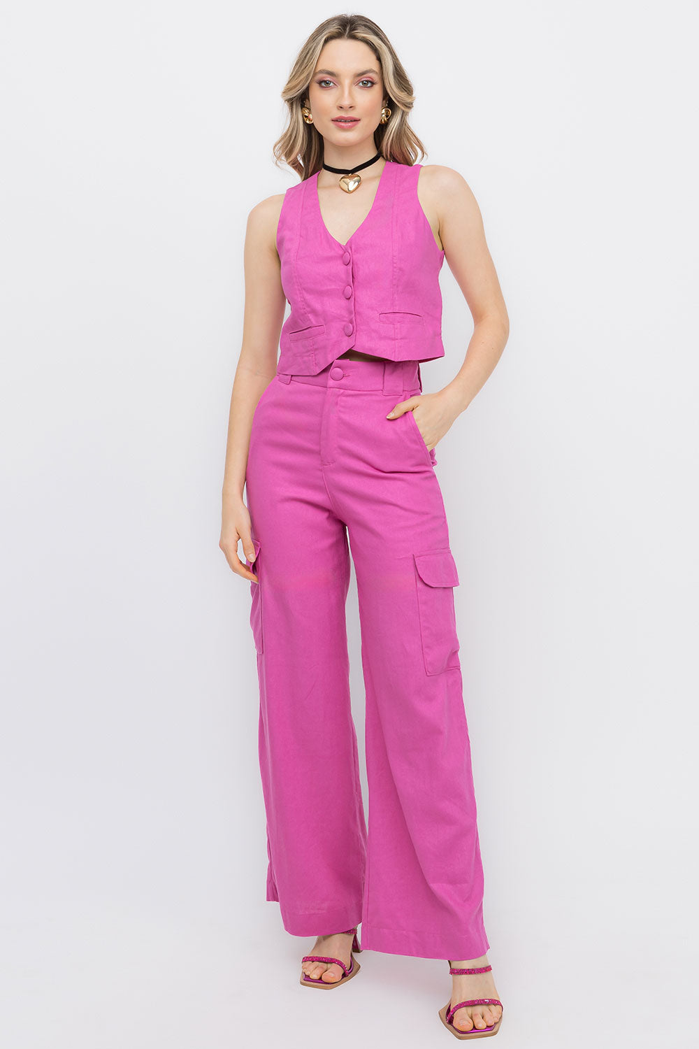 Calça Rosa Linho Cargo Frysaide