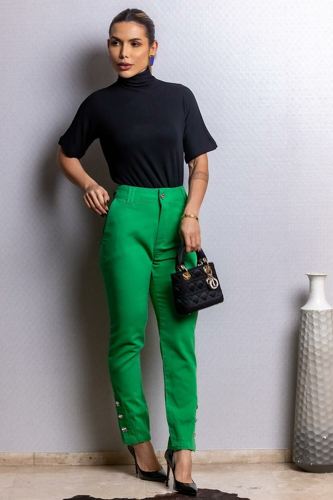 Calça Verde Brim Abotoamento Frysaide