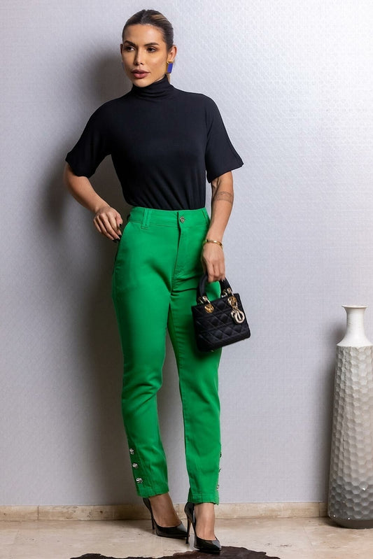 Calça Verde Brim Abotoamento Frysaide